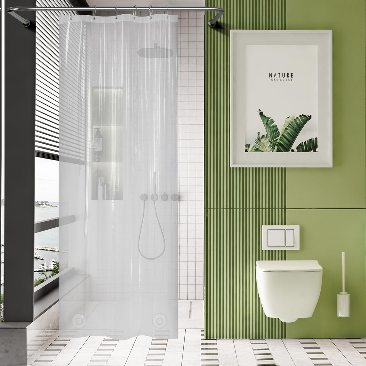 AmazerBath Plastic Shower Curtain Clear 72x74 Inches, Clear Shower Curtain Heavy Duty 8G Premium PEVA, Weighted Shower Curtains for Bathroom Accessories with 3 Big Stones and 12 Rustproof Grommets
