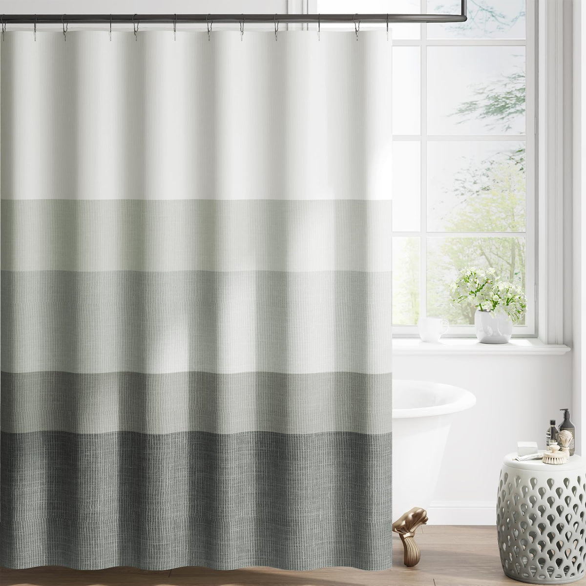 jinchan Ombre Ocean Blue Shower Curtain for Bathroom 70x72 Inch 12 Hooks