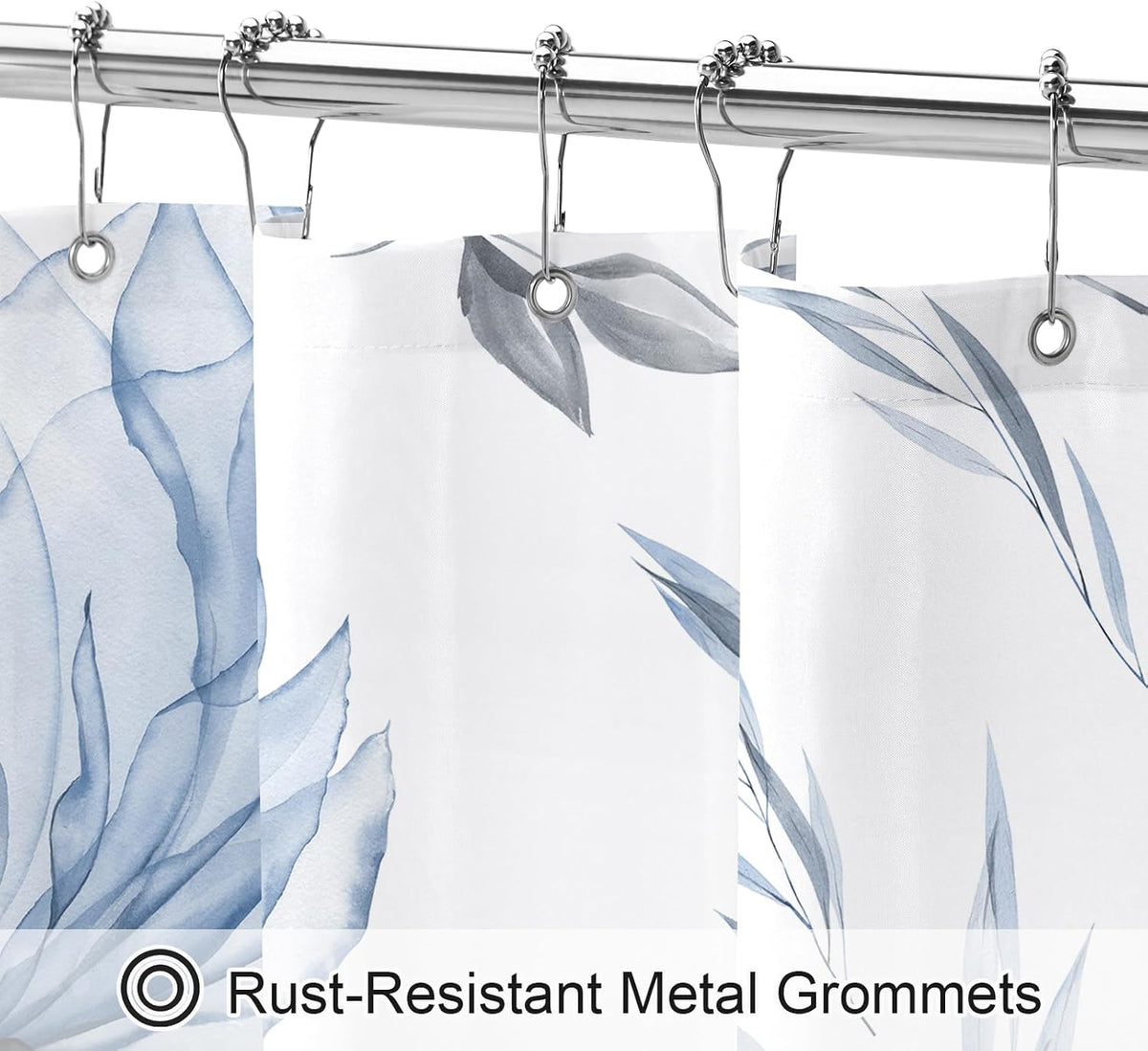 Blue Boho Floral Shower Curtain, Watercolor Botanical Design, 72 x 72