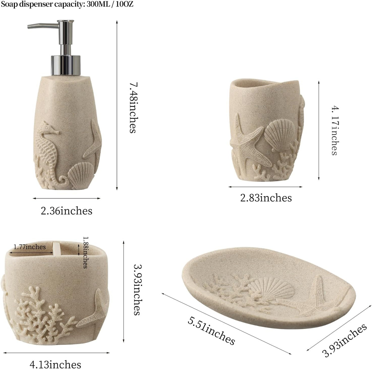 Bathroom Accessories Set, 4 PCS, Sea Bathroom Decor, Sandstone Look Beige