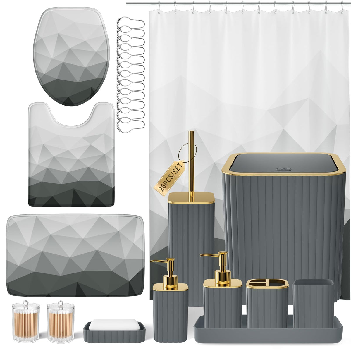 XLHOMO Bathroom Set - 26PC Bathroom Set with Shower Curtain and Rugs, Black