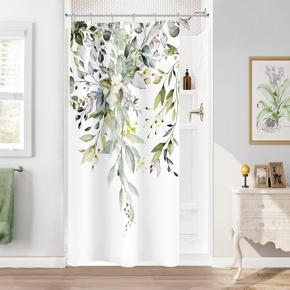 Sage Green Eucalyptus Fabric Shower Curtain for Bathroom, 72x72