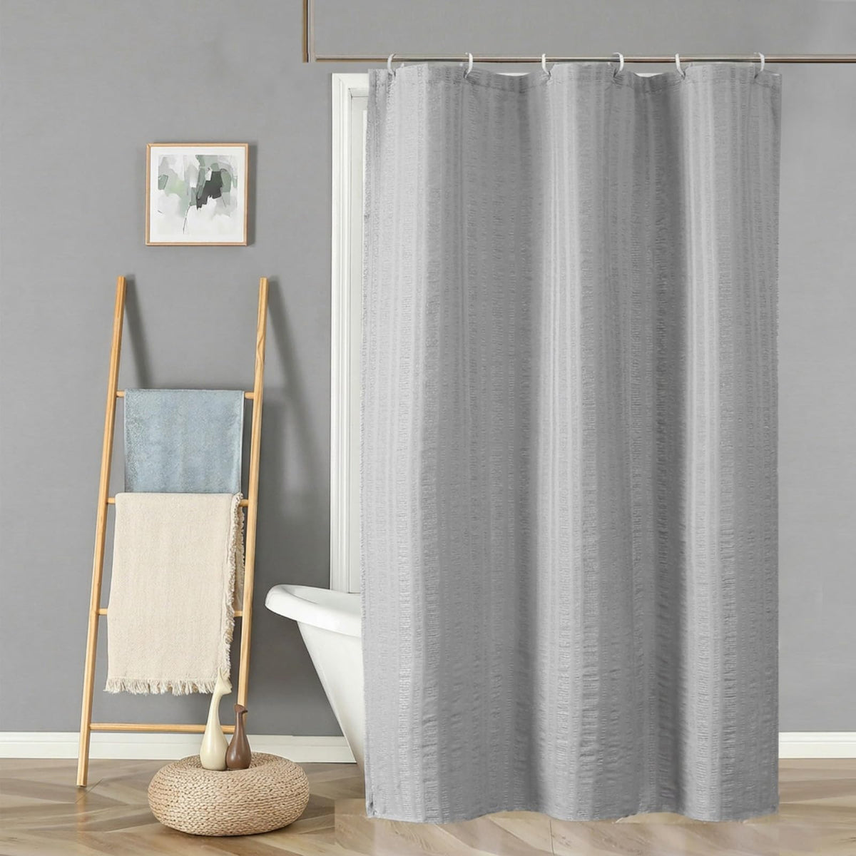 Aiyufeng Light Blue Shower Curtain for Bathroom, Embossed Textured Fabric Shower Curtain for Bathroom - Soft Cloth & Hotel Spa, Machine Washable, 72X72, Glacier Blue