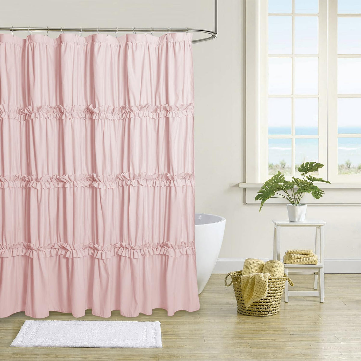 Farmhouse Ruffle Shower Curtain, Black, 72 x 72 in