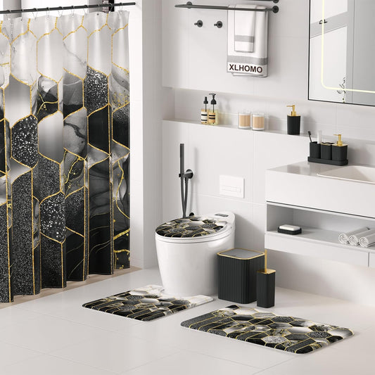 XLHOMO Bathroom Set - 26PC Bathroom Set with Shower Curtain and Rugs, Black
