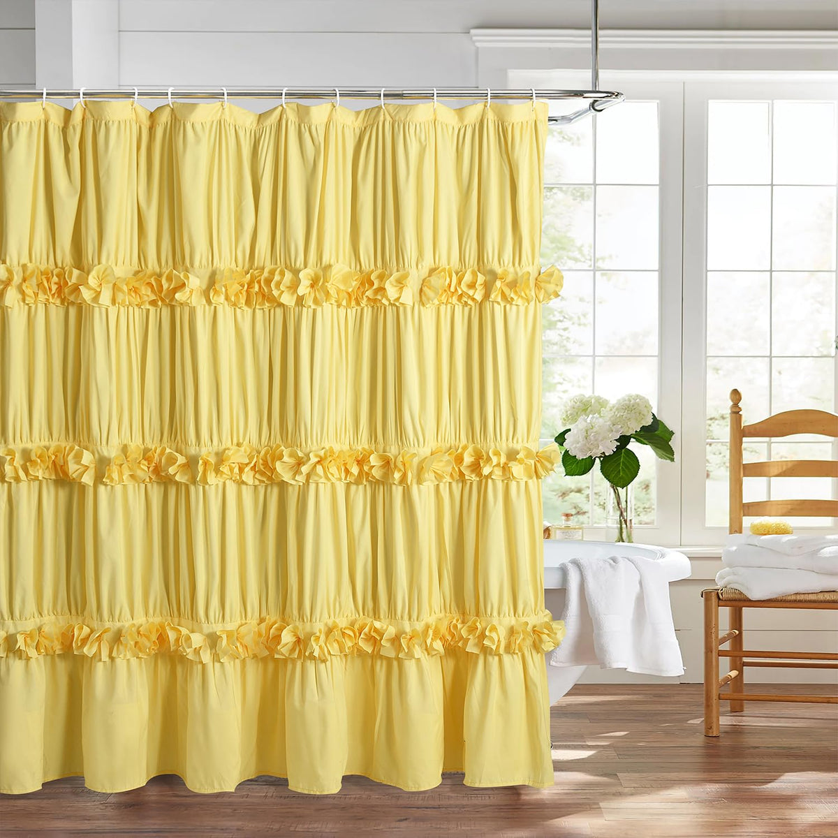 Homechoice Decor Camel Ruffle Shower Curtain 72" W x 72" H