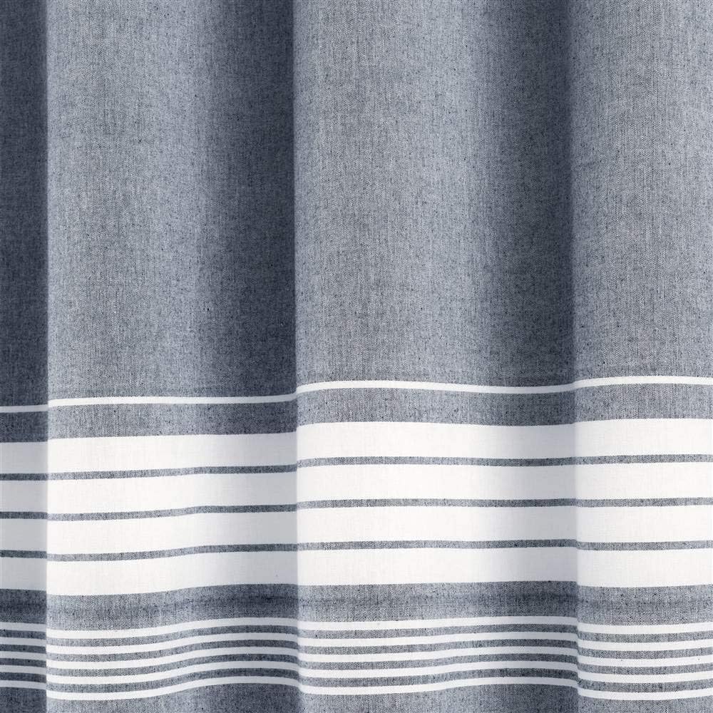 Lush Decor Nantucket Yarn Dyed Cotton Blend Tassel Fringe Shower Curtain Single 72" W x 72" L Navy - Blue Shower Curtains for Bathroom Curtain