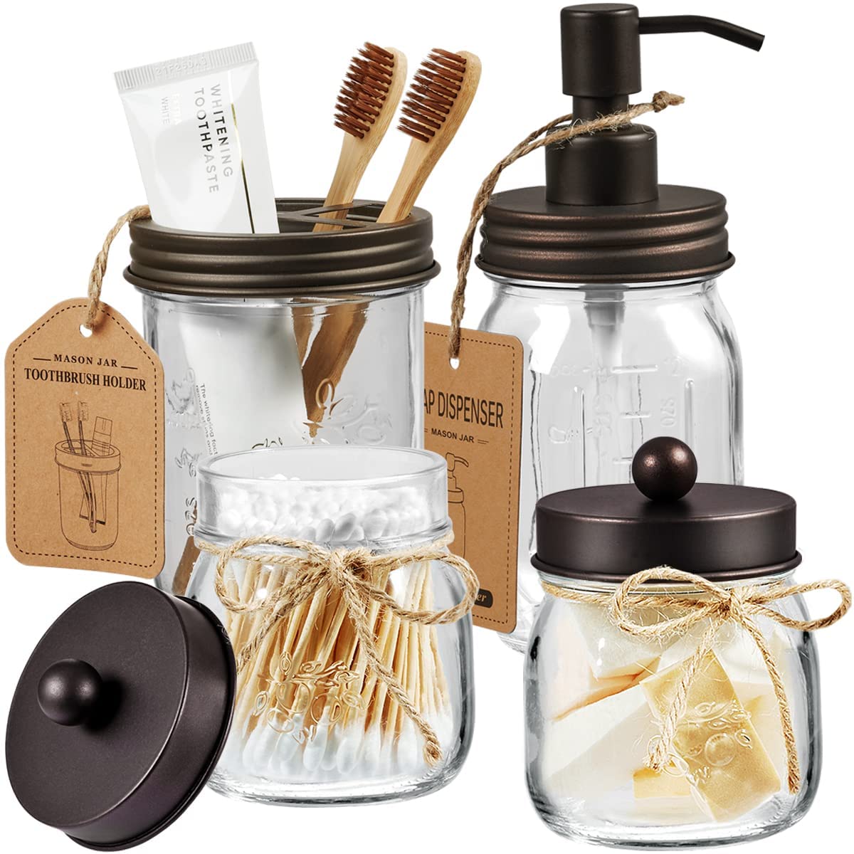 Amolliar Mason Jar Bathroom Accessories Set 4 Pcs, Oil Rubbed Bronze
