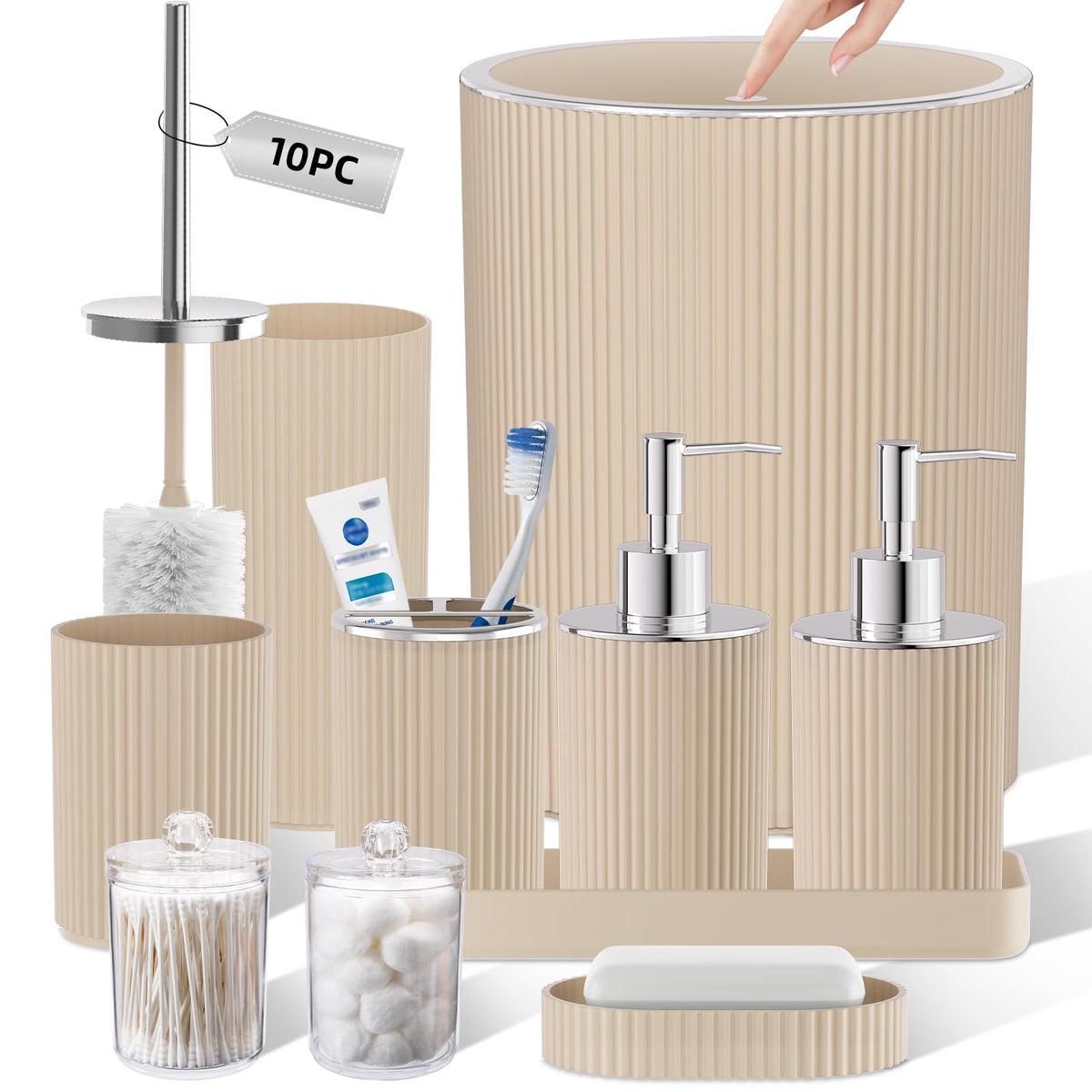 10PC Bathroom Accessory Set - White Bathroom Bath Decor Sets