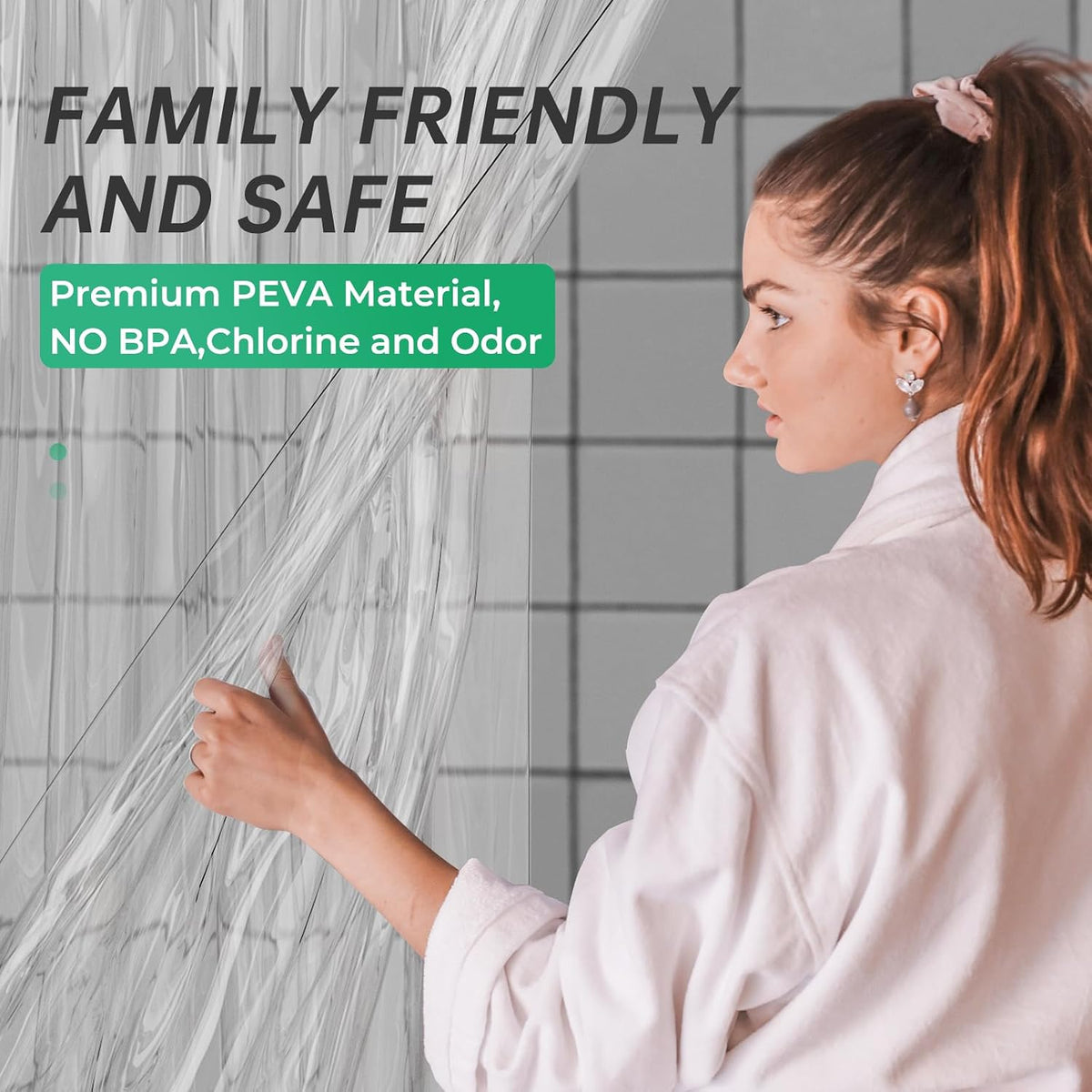 AmazerBath Plastic Shower Curtain Clear 72x74 Inches, Clear Shower Curtain Heavy Duty 8G Premium PEVA, Weighted Shower Curtains for Bathroom Accessories with 3 Big Stones and 12 Rustproof Grommets