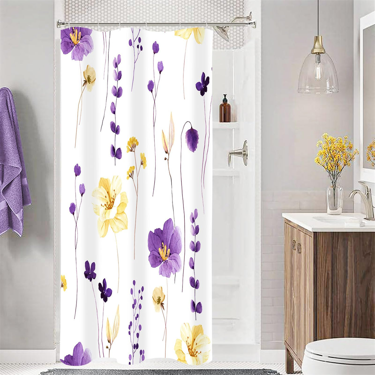 Gibelle Sage Green Beige Watercolor Floral Fabric Shower Curtain 72x72
