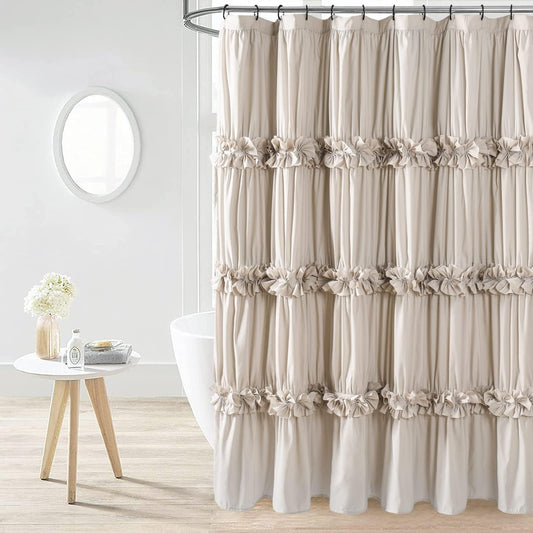 Homechoice Decor Camel Ruffle Shower Curtain 72" W x 72" H