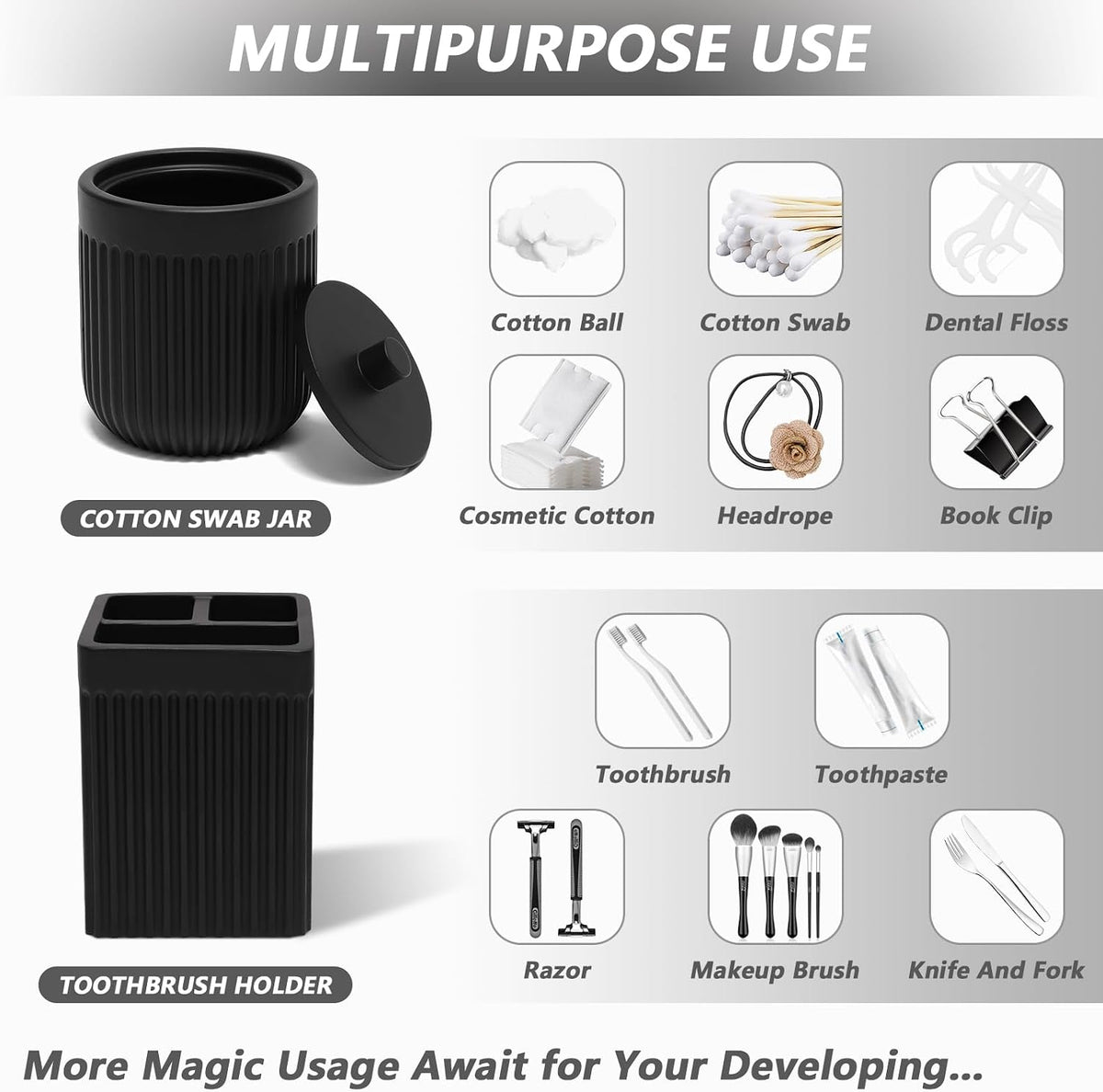 XLHOMO Resin Matte Black Bathroom Accessories Set 5 Pcs, Lotion Soap Dispenser, Toothbrush Holder, Bathroom Tumbler, Qtip Holder and Vanity Tray, Bathroom Countertop Organizer Set for Home Apartment