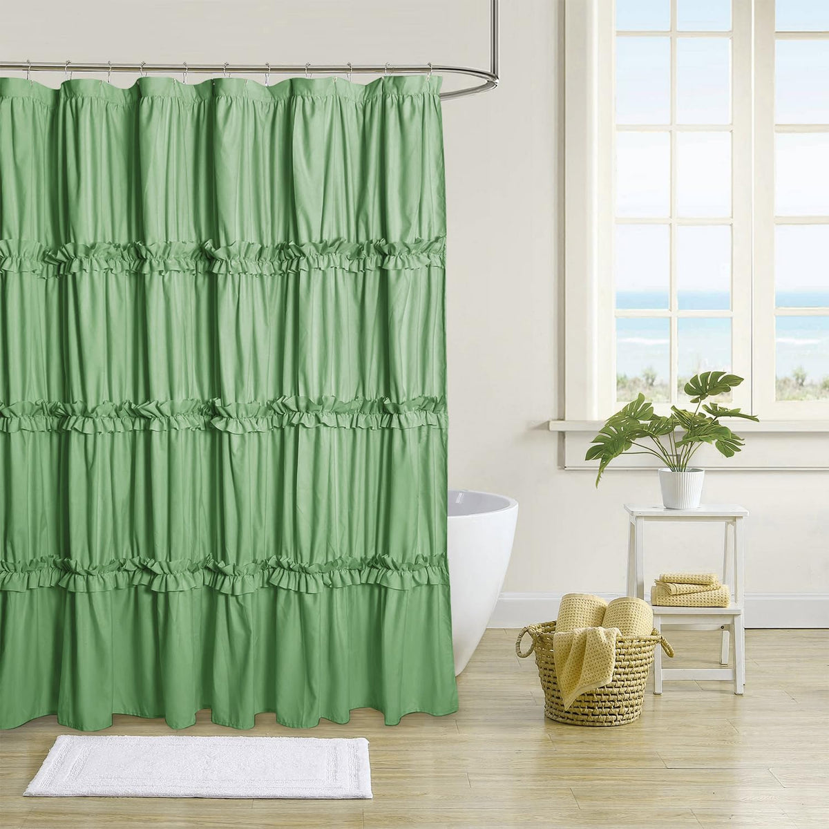 Farmhouse Ruffle Shower Curtain, Black, 72 x 72 in