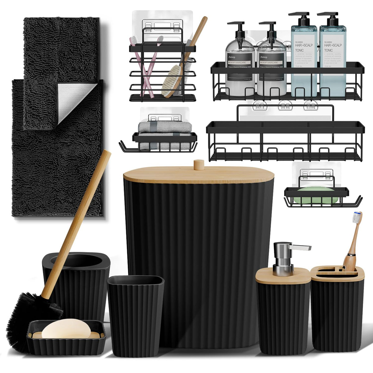 Clara Clark Bathroom Set - Sage Green Bathroom Accessories Set, 6PC Bathroom Accessory Set, Bathroom Sets with Toilet Brush, Trash Can & Soap Dispenser
