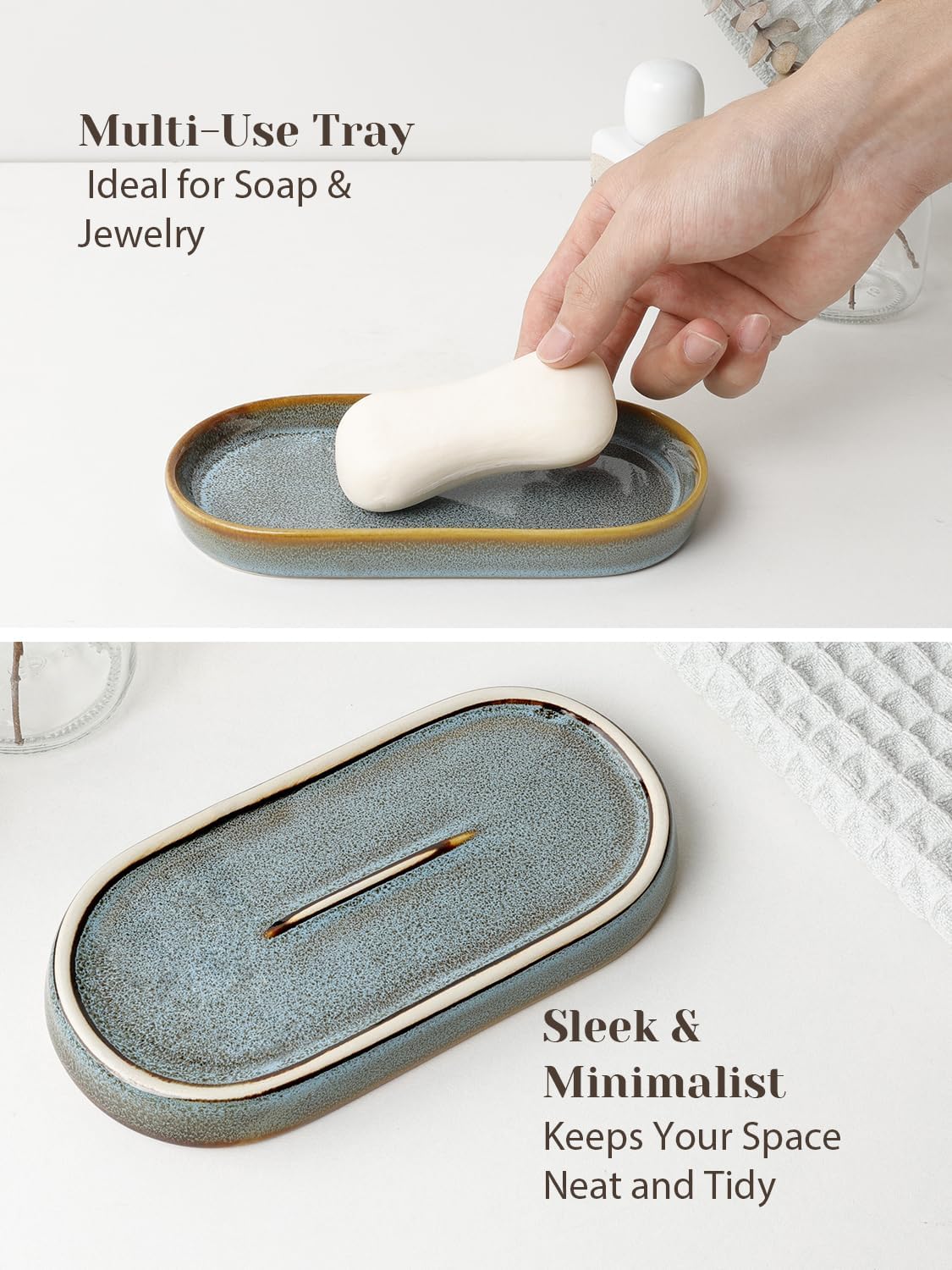 INGOFIN Ceramic Bathroom Accessories Set, Soap Dispenser &Toothbrush Holder