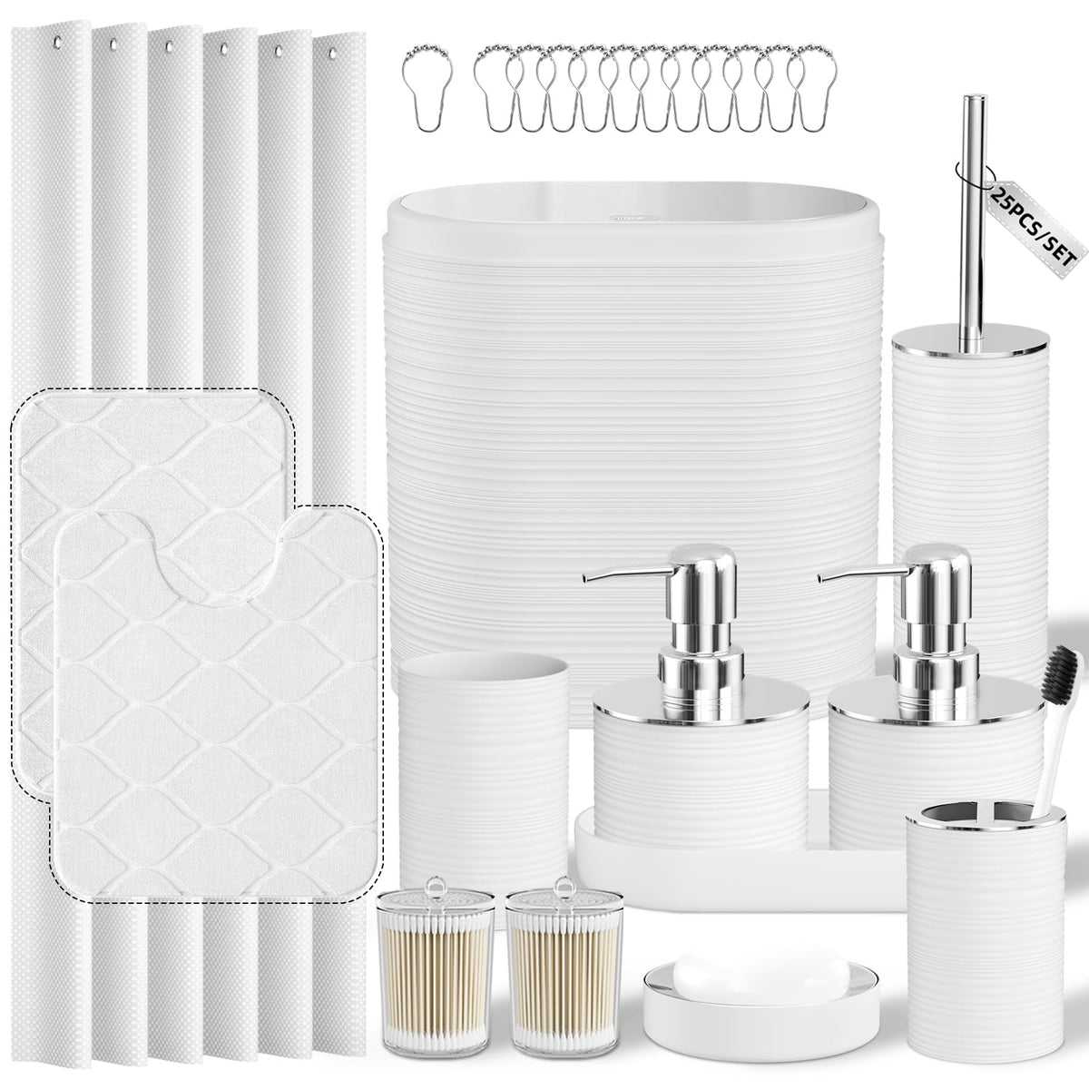 Bathroom Set, 10PC Bathroom Accessory Set, Black Bathroom Accessories, Black and Gold Bathroom Set with Trash Can, Soap Dispensers