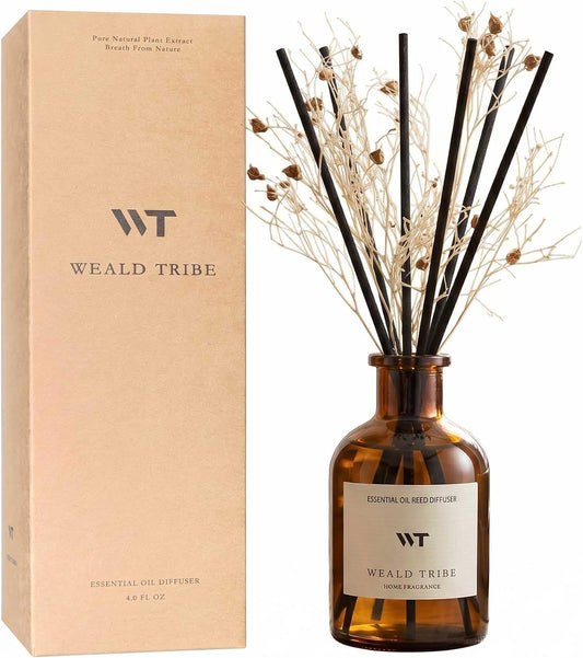 WEALD TRIBE Flower Reed Diffuser Set Clean White Linen Scent for Bathroom Air Fresheners | 4.0 fl oz Fragrance Oils with Sticks Home Fragrance Defusers | House Bedroom Office Shelf Decor & Gift