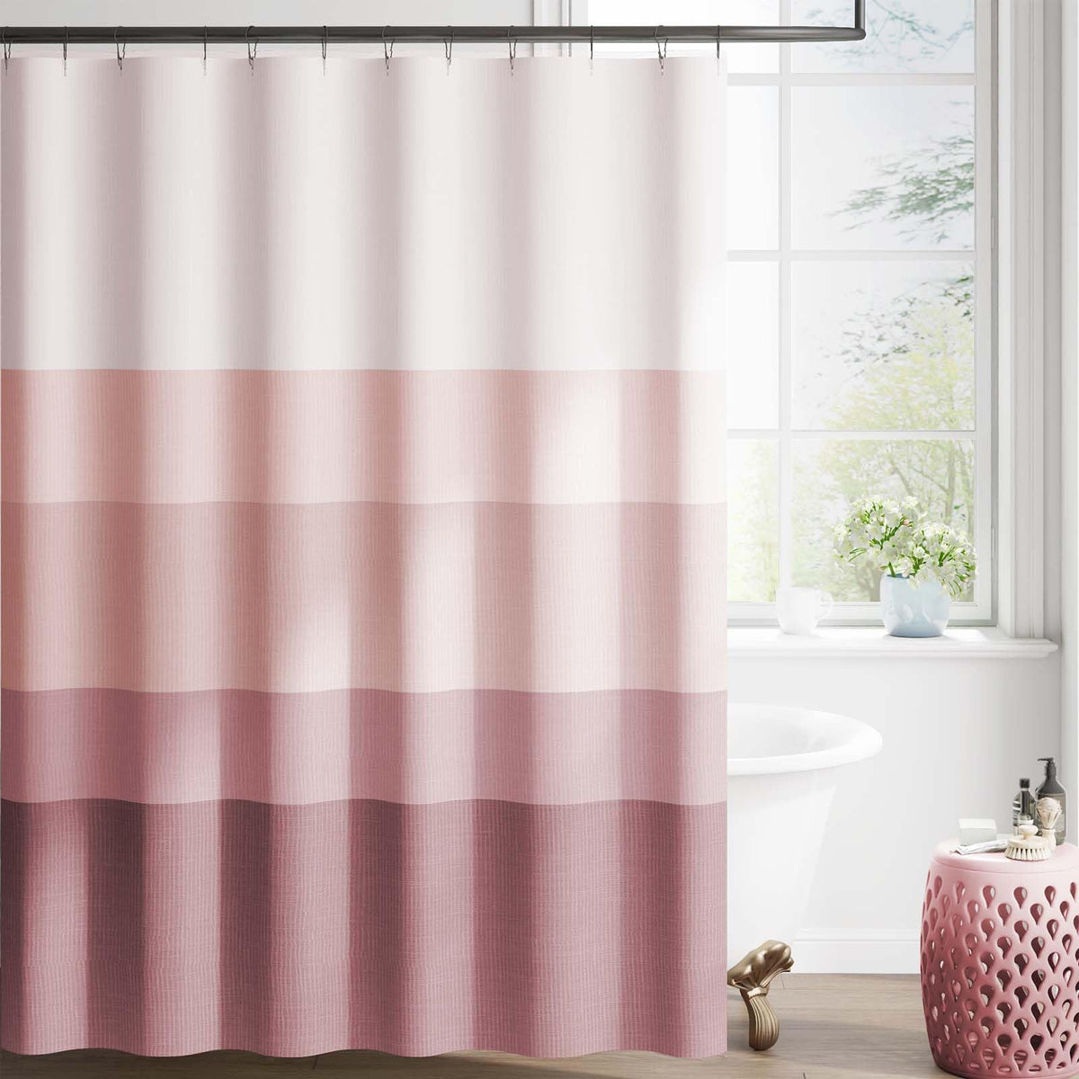 jinchan Ombre Ocean Blue Shower Curtain for Bathroom 70x72 Inch 12 Hooks