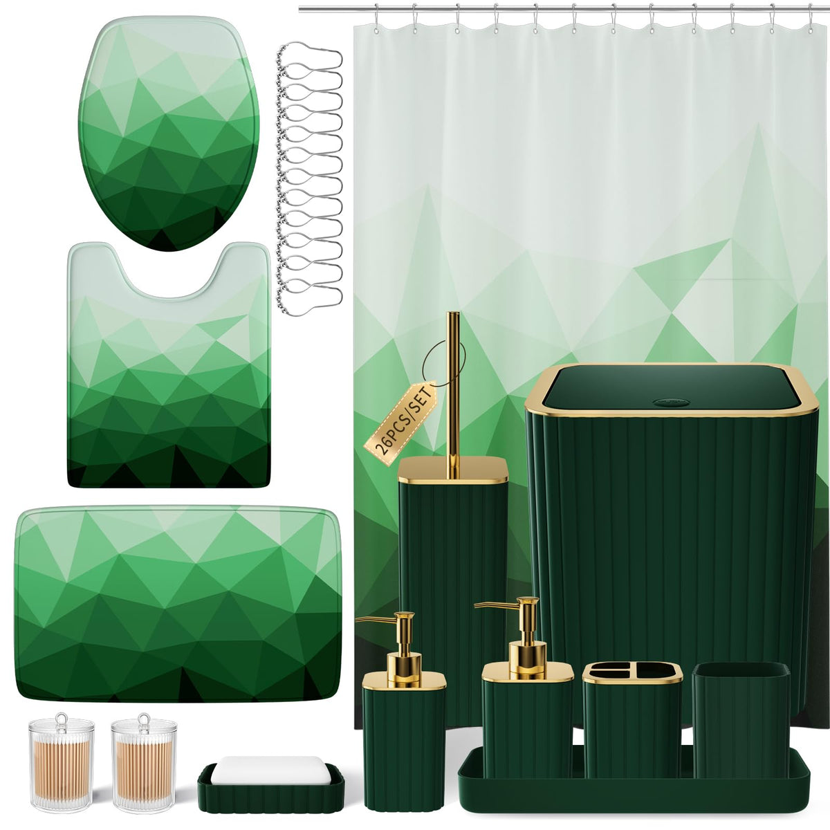 XLHOMO Bathroom Set - 26PC Bathroom Set with Shower Curtain and Rugs, Black