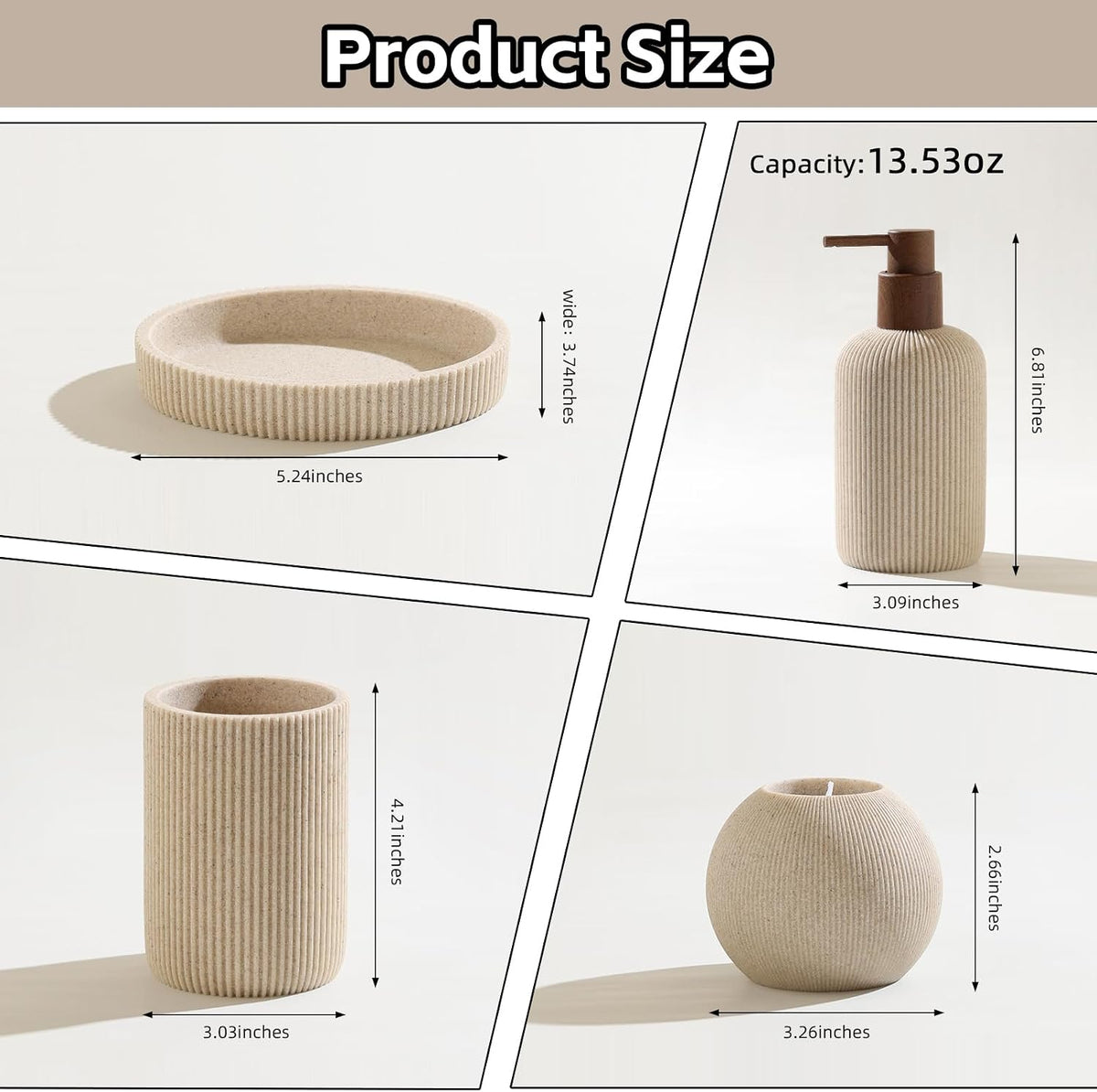 Bathroom Accessories Set, 5 PCS Modern Bath Organizer, Beige