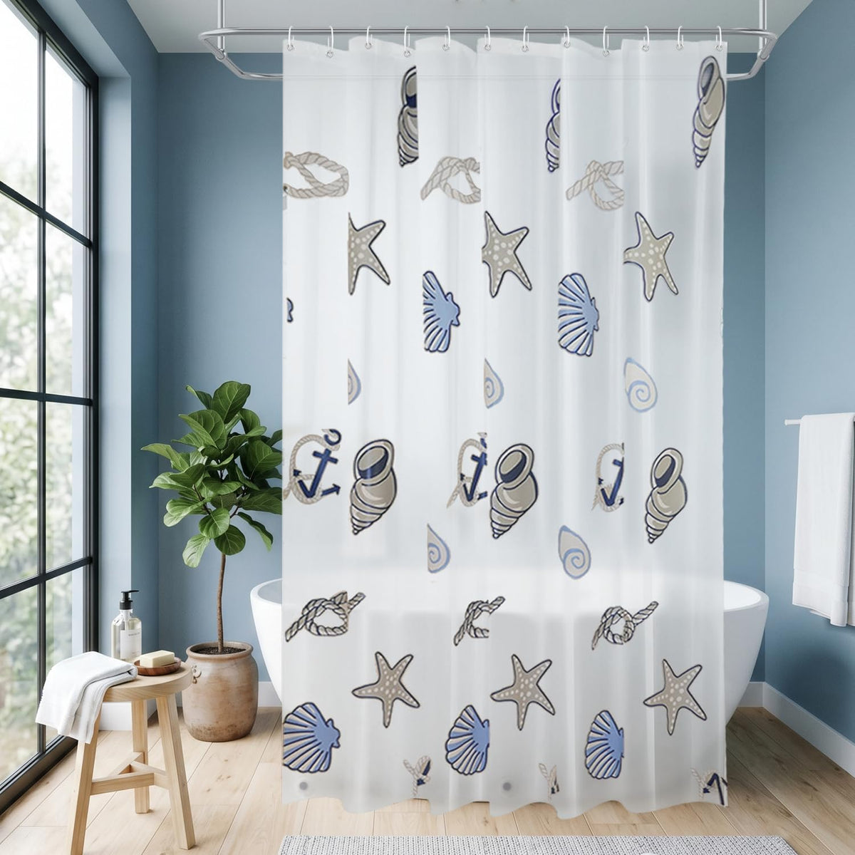 PEVA Shower Curtain, Water Repellent Premium Bathroom Shower Curtain with 3 Magnetic Weights for Shower Stall, Bathtubs