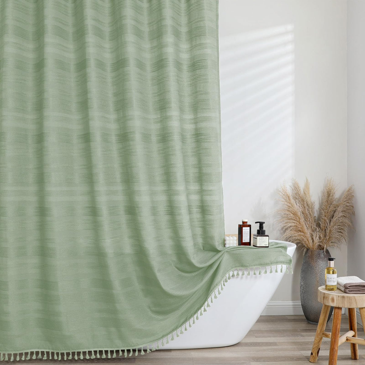 OVZME Extra Long Linen Shower Curtain - 84 Inch Long, Modern Farmhouse Heavy Duty Textured Soft Fabric, Rustic Country Boho Cloth Shower Curtain with Tassel for Bathroom Hotel, 72Wx84L Inches
