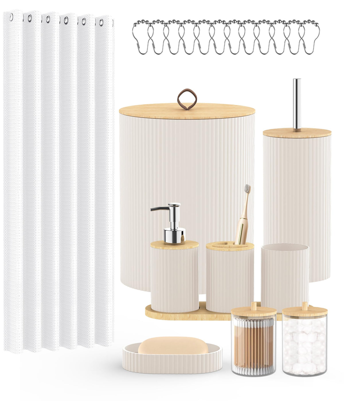 22Pcs Matte Black Bathroom Accessories Set Shower Curtain Decor Kit