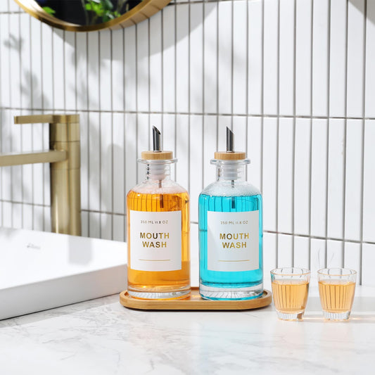 11.8OZ Glass Mouthwash Dispenser, Set of 2, Clear