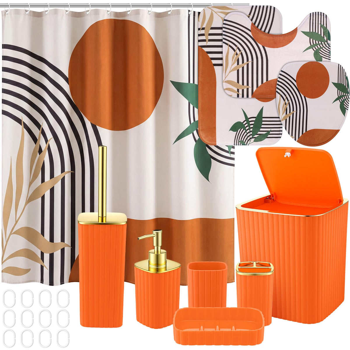 Patelai 10 Pcs Black and Gold Marble Bathroom Decor Set with Shower Curtain