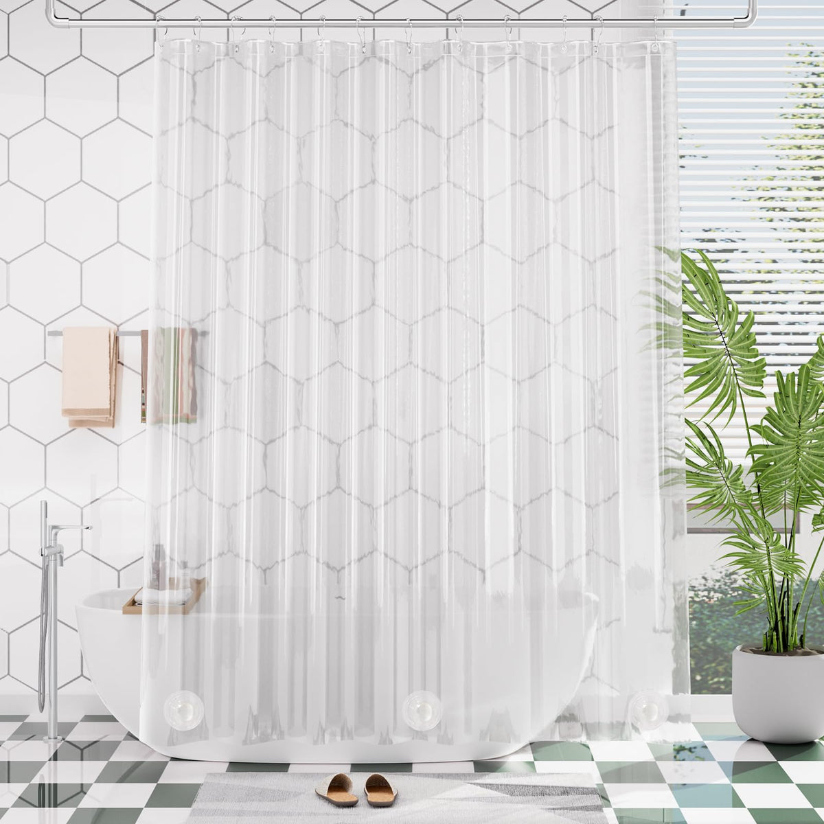 AmazerBath Plastic Shower Curtain Clear 72x74 Inches, Clear Shower Curtain Heavy Duty 8G Premium PEVA, Weighted Shower Curtains for Bathroom Accessories with 3 Big Stones and 12 Rustproof Grommets