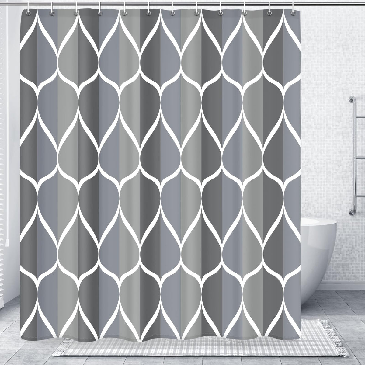 Gelbchu Grey Blend Geometric Shower Curtain for Bathroom, 72x72 Inch