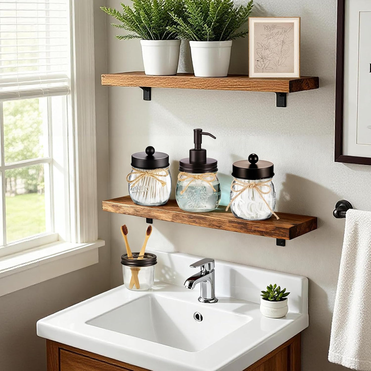 Amolliar Glass Mason Jar Bathroom Accessories Set 4 Pcs (Bronze)