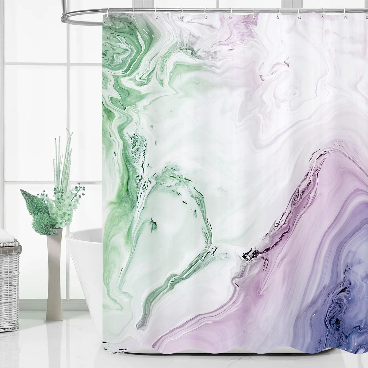 Blue Marble Fabric Shower Curtain, Abstract Watercolor, 72 x 72 Inches