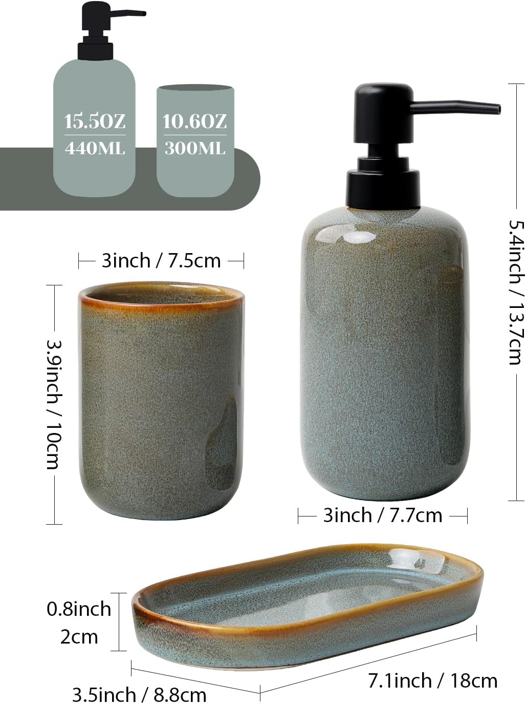 INGOFIN Ceramic Bathroom Accessories Set, Soap Dispenser &Toothbrush Holder
