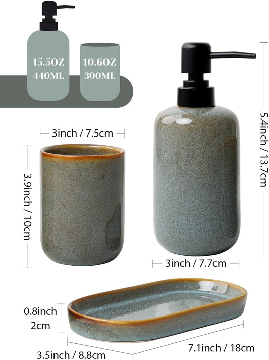 INGOFIN Ceramic Bathroom Accessories Set, Soap Dispenser &Toothbrush Holder