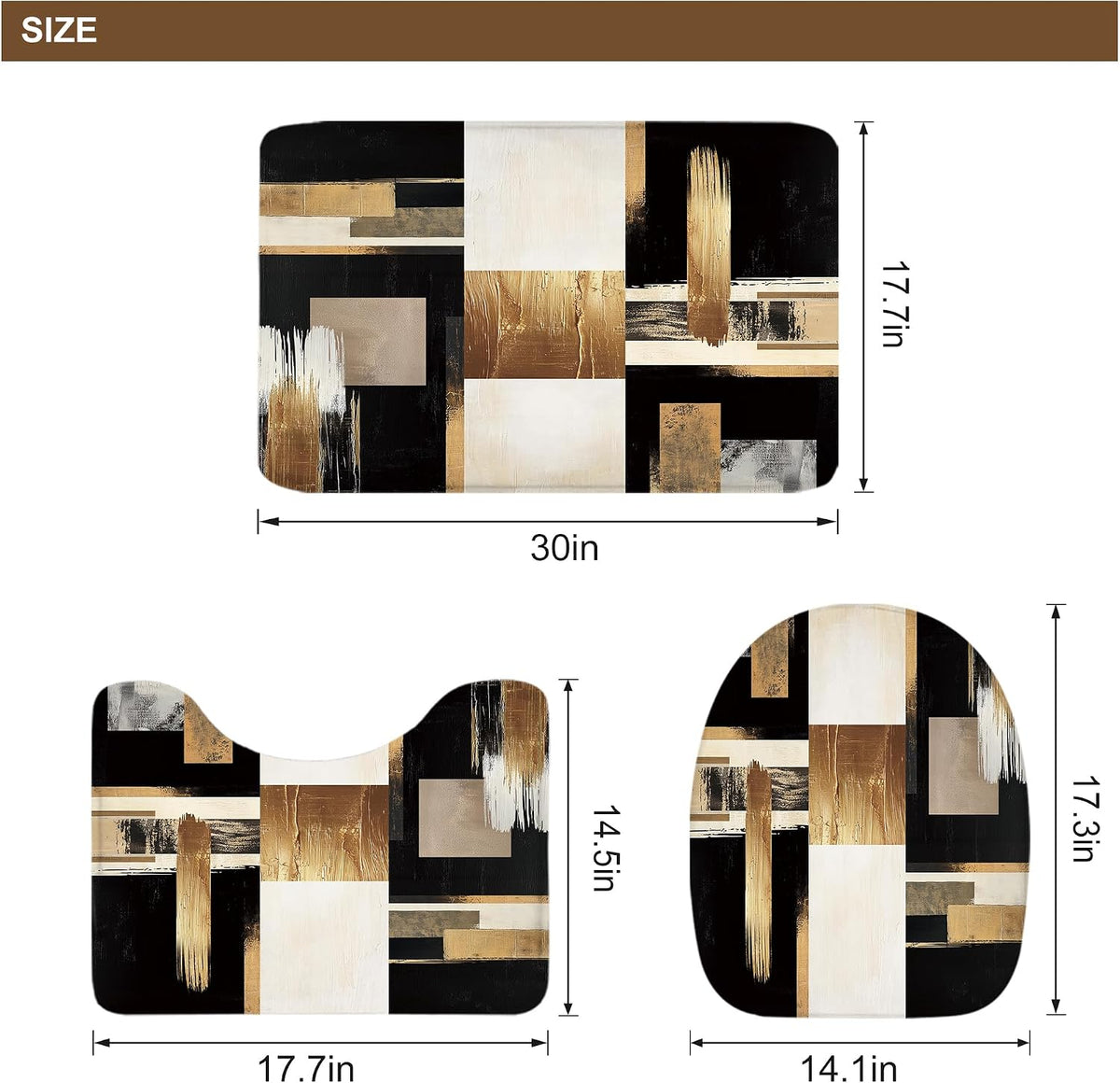 Black Gold Abstract Modern Oil 4Pcs Bathroom Shower Curtain Set with Rugs