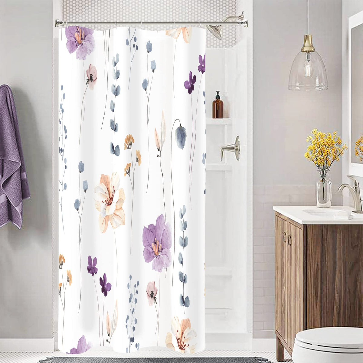 Gibelle Sage Green Beige Watercolor Floral Fabric Shower Curtain 72x72