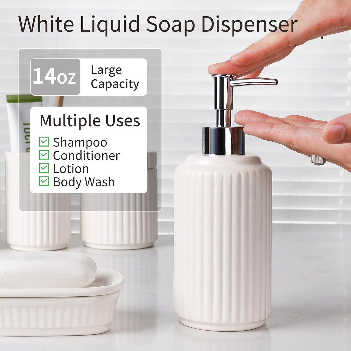 White Bathroom Accessory Set 5PCS, Ceramic Bathroom Accessories Set, Classic Design Bathroom Accessories Sets Complete, Home Apartment Modern Bathroom Decor Vanity Countertop, ANTIS'S HOME