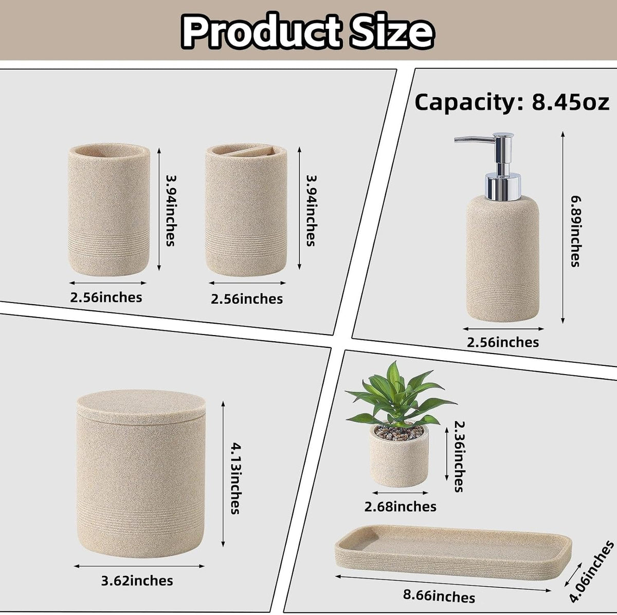 7 PCS Bathroom Accessories Set, Sandstone Look Bath Storage for Home Decor