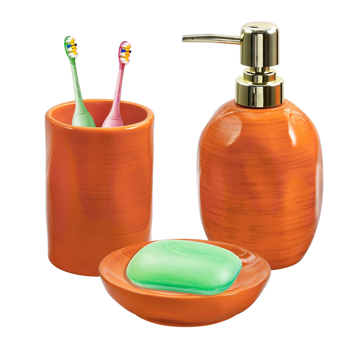 Burnt Orange Bathroom Accessories Set, 3PC Ceramic Bathroom Sets Complete, Toothbrush Holders, Soap Dispenser, Soap Dish, Vibrant Bathroom Decor, Bathroom Organizer for Countertop