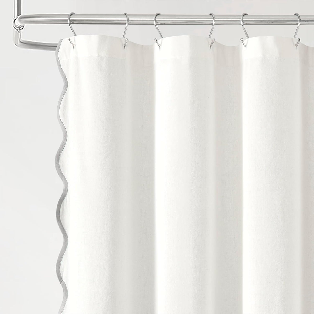 Lush Decor Coastal Chic Scallop Edge Linen-Textured Shower Curtain, Single 72" W x 72" L, Gray & White - Scalloped Shower Curtains - Coastal Bathroom Curtain