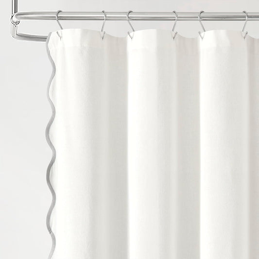 Lush Decor Coastal Chic Scallop Edge Linen-Textured Shower Curtain, Single 72" W x 72" L, Gray & White - Scalloped Shower Curtains - Coastal Bathroom Curtain