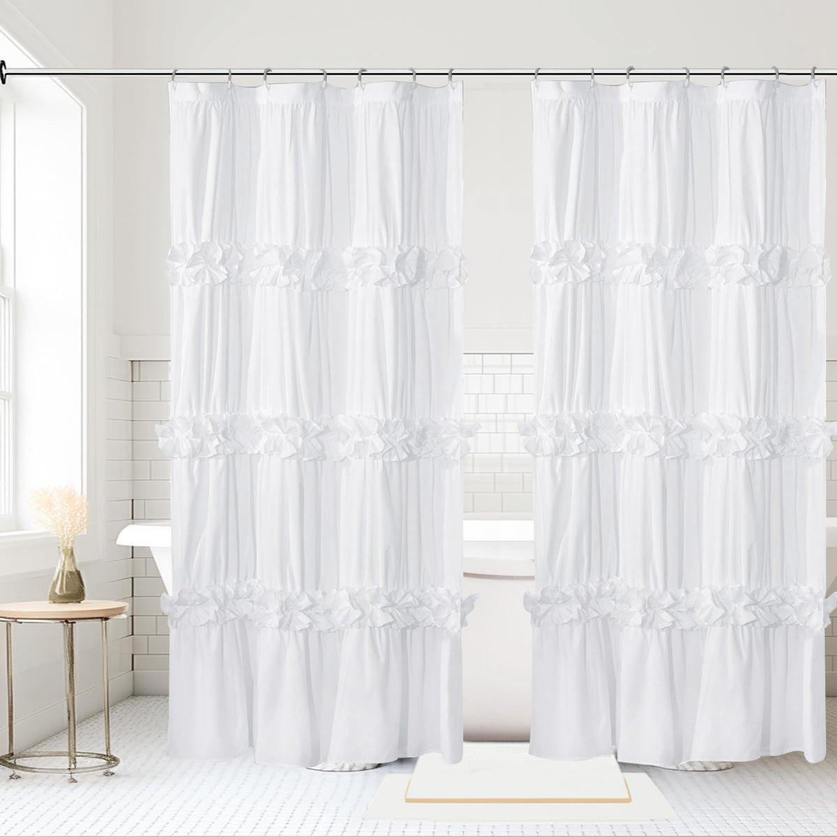 Homechoice Decor Camel Ruffle Shower Curtain 72" W x 72" H