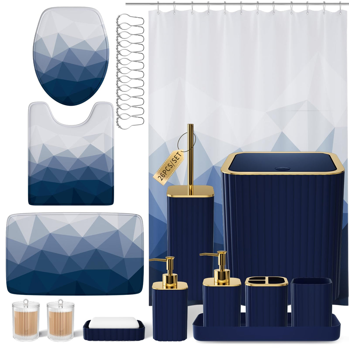 XLHOMO Bathroom Set - 26PC Bathroom Set with Shower Curtain and Rugs, Black