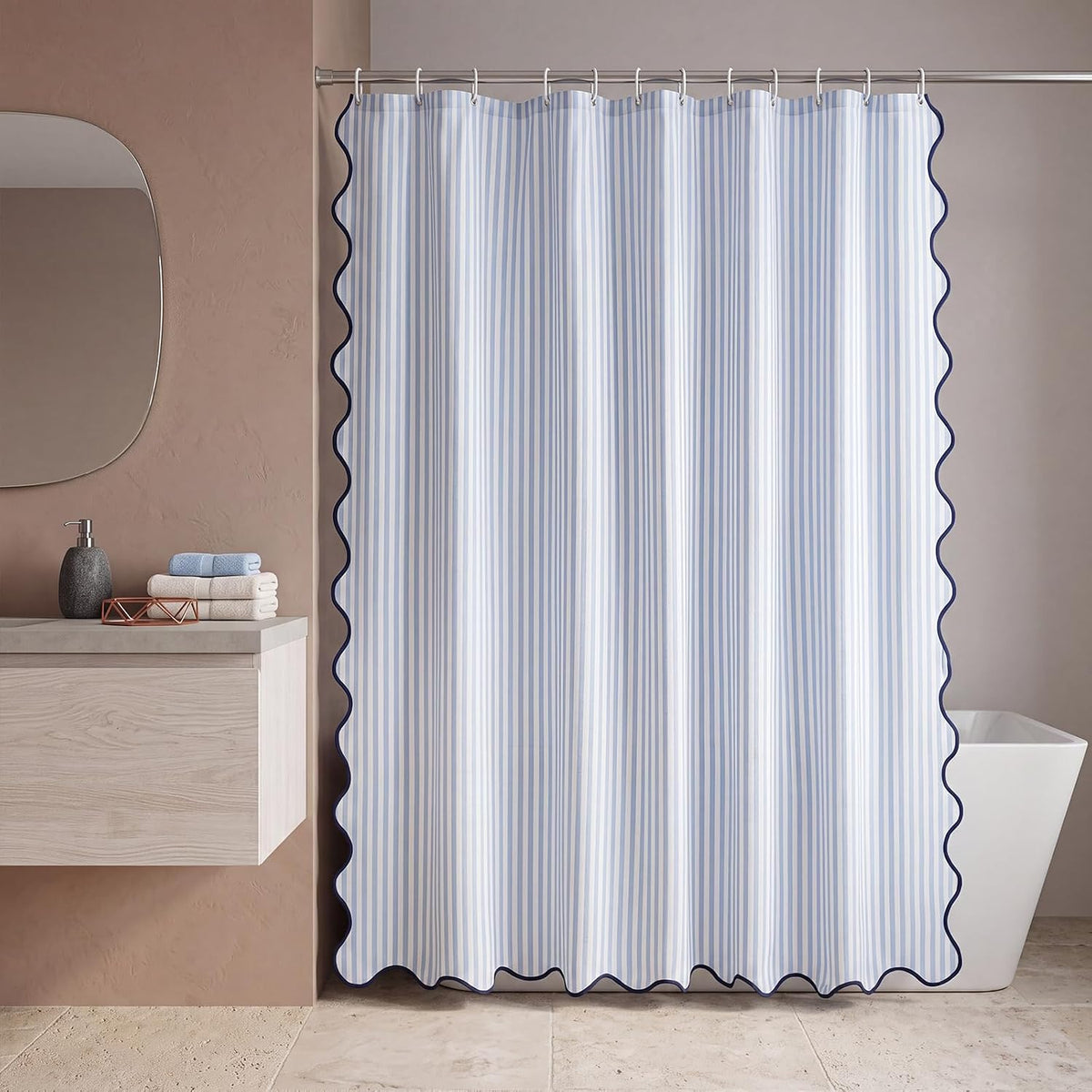Irenare Coastal Shower Curtain with Scalloped 71 x 71 Inch