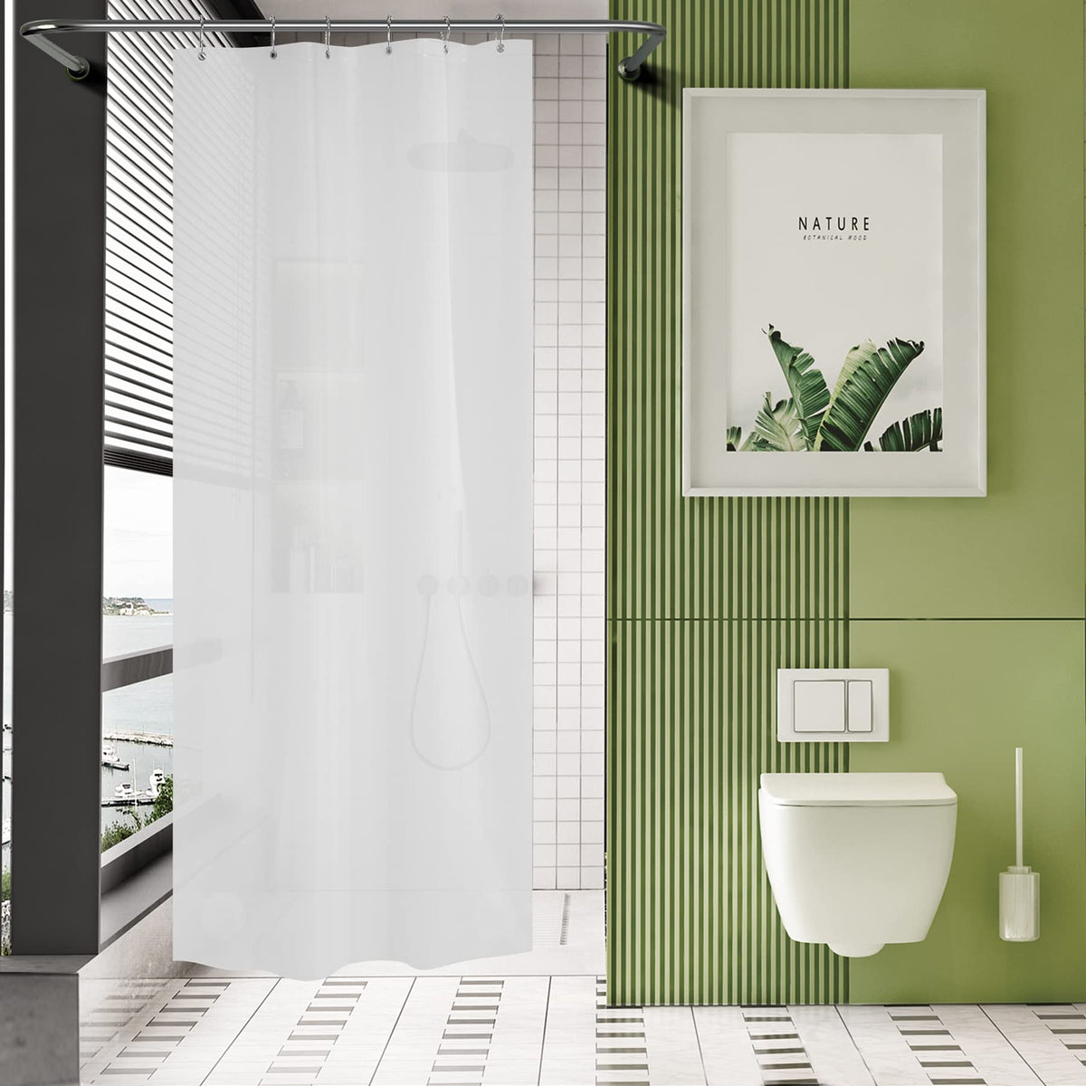 AmazerBath Plastic Shower Curtain Clear 72x74 Inches, Clear Shower Curtain Heavy Duty 8G Premium PEVA, Weighted Shower Curtains for Bathroom Accessories with 3 Big Stones and 12 Rustproof Grommets
