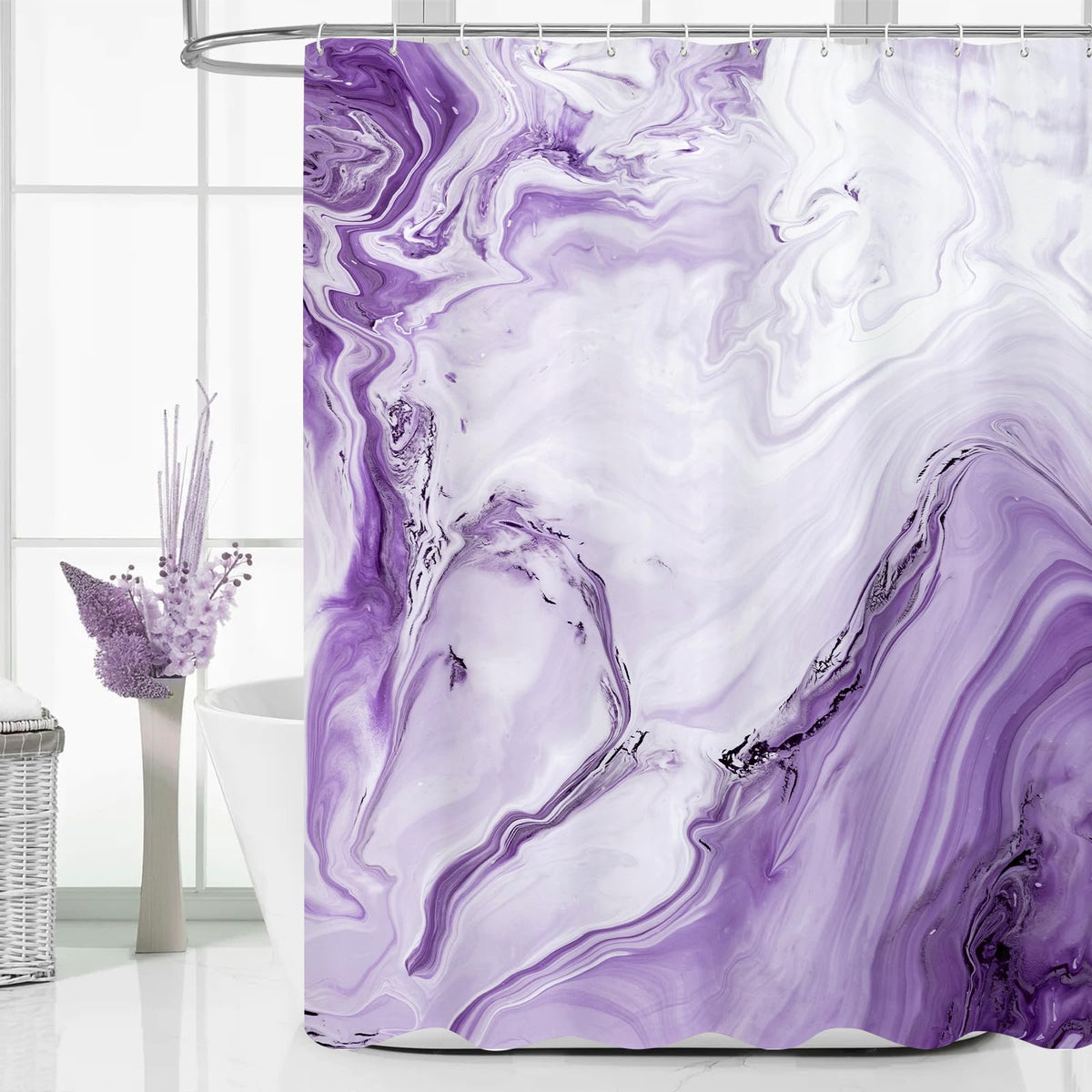 Blue Marble Fabric Shower Curtain, Abstract Watercolor, 72 x 72 Inches