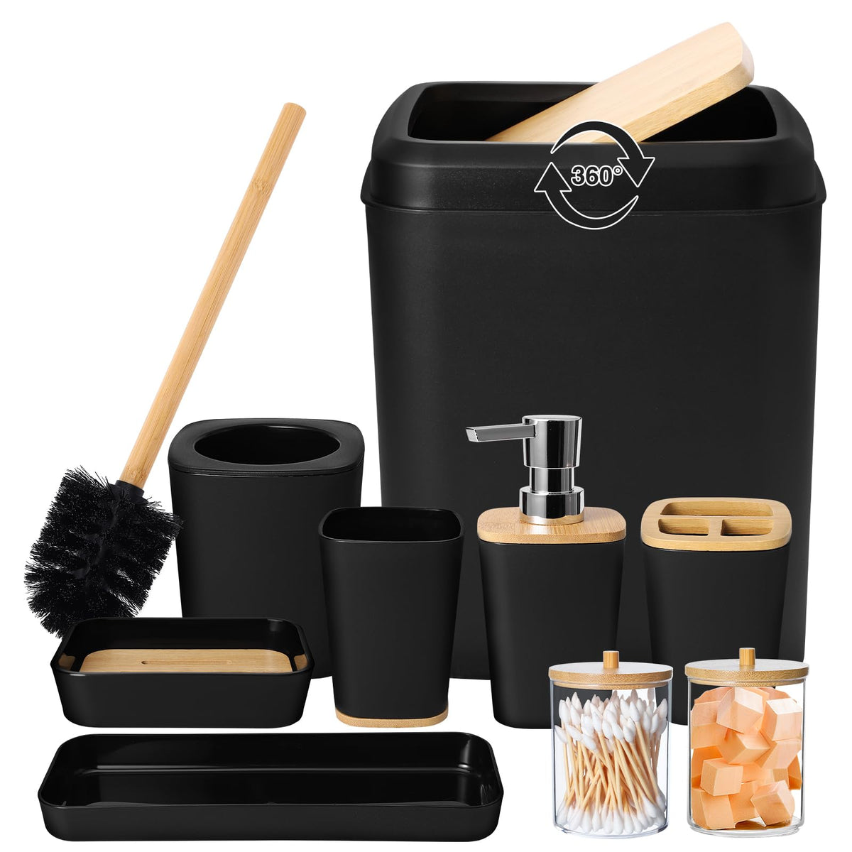 XLHOMO Bathroom Sets with Shower Curtain and Rugs,24PCS Black Bathroom Set Shower Curtain Set with Bathroom Trash Can Bathroom Accessories