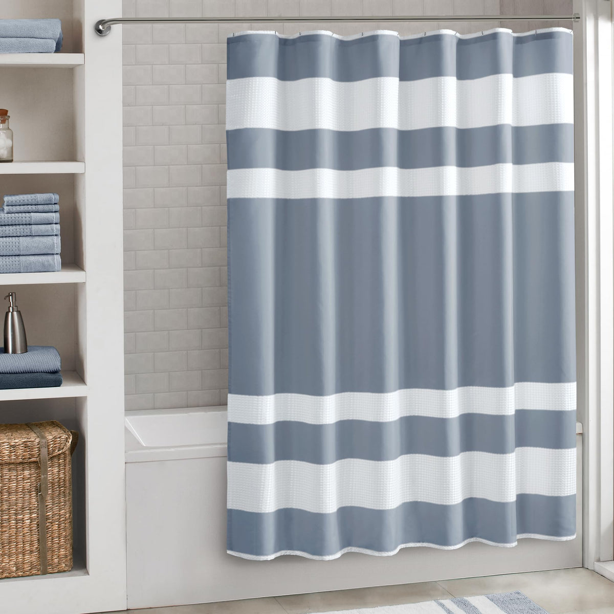 Madison Park Spa Waffle Shower Curtain for Bathroom, 72 x 72, Grey